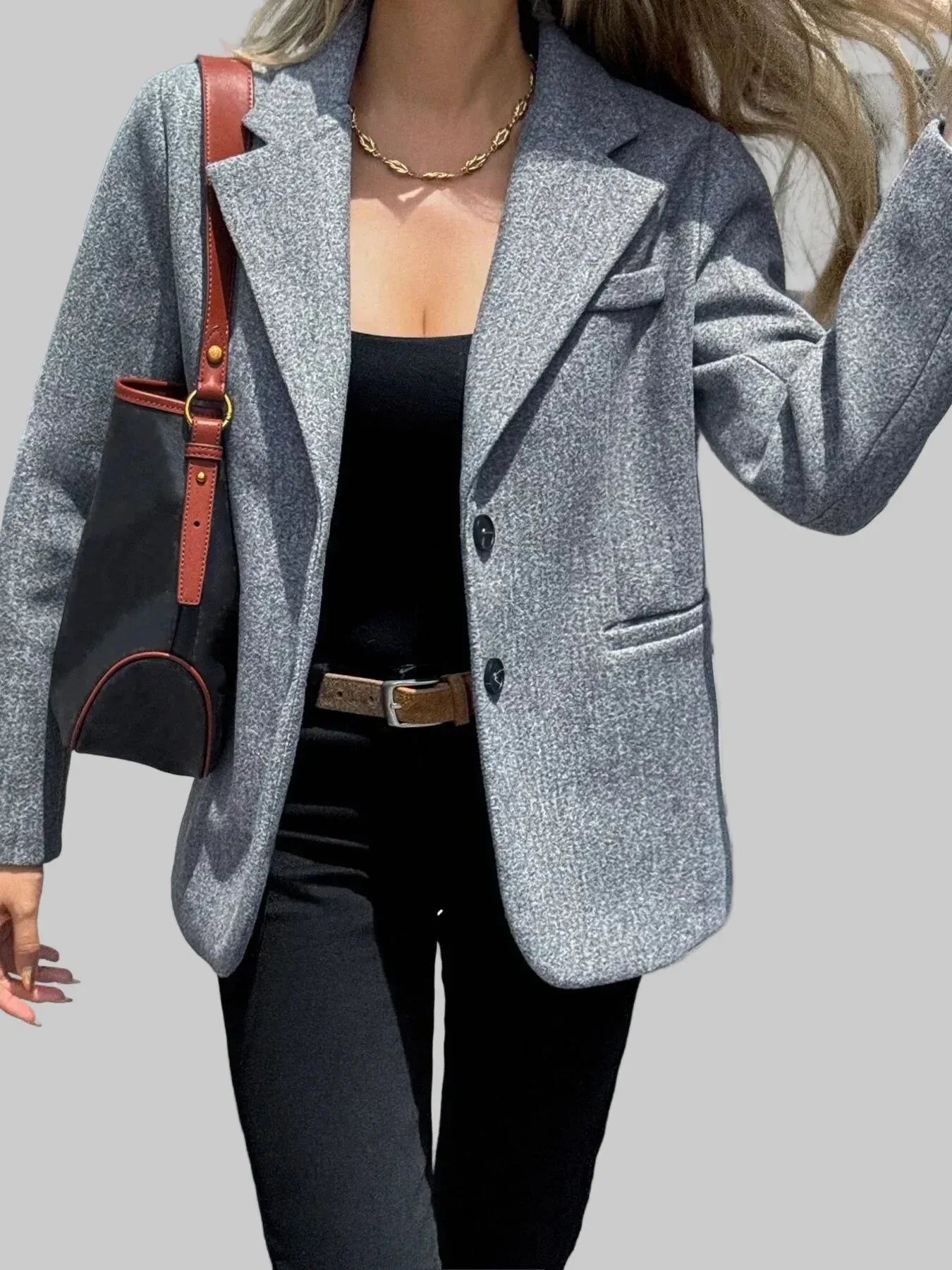 The Tailored Button-Front Lapel Blazer - Gray / S