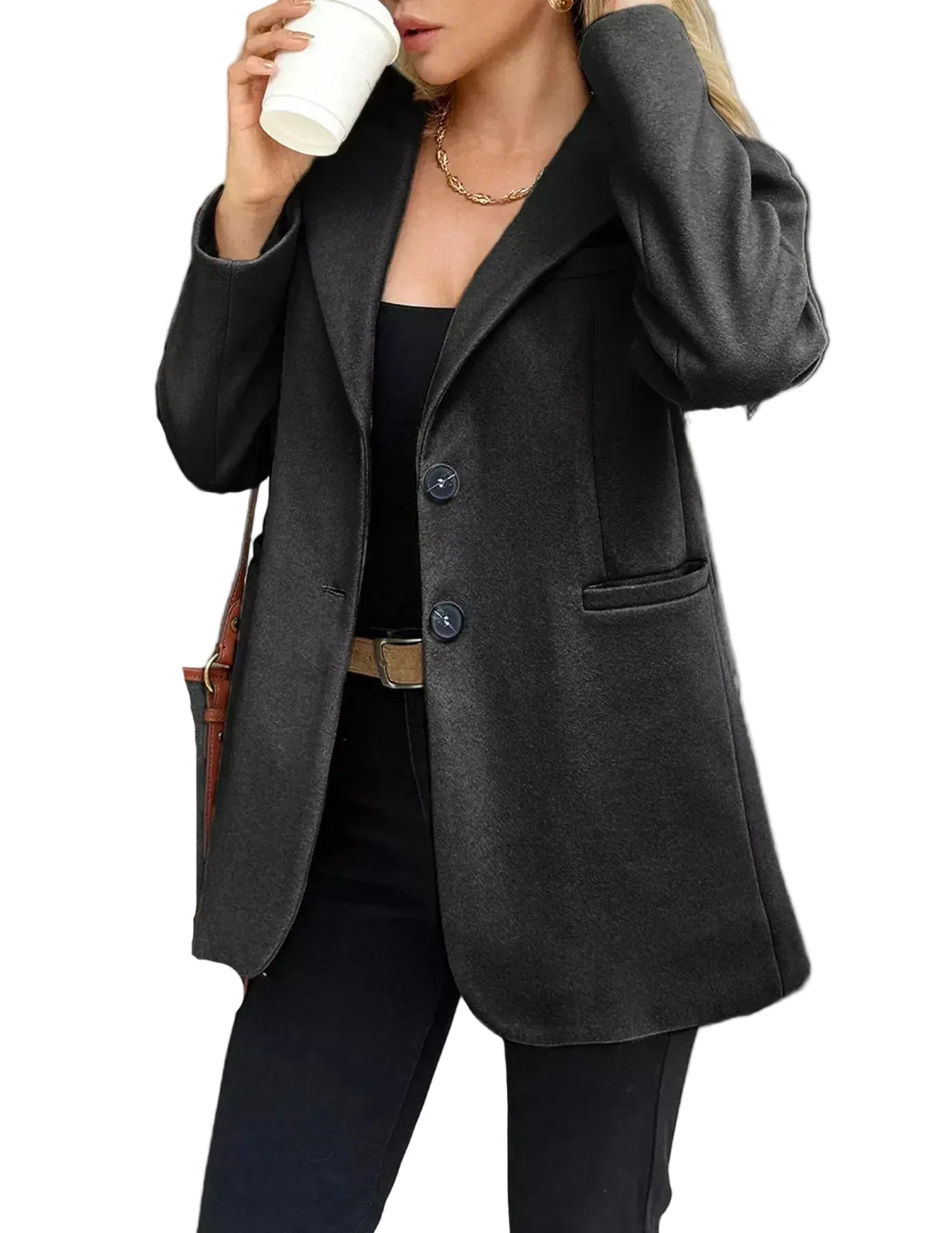 The Tailored Button-Front Lapel Blazer - Black / S