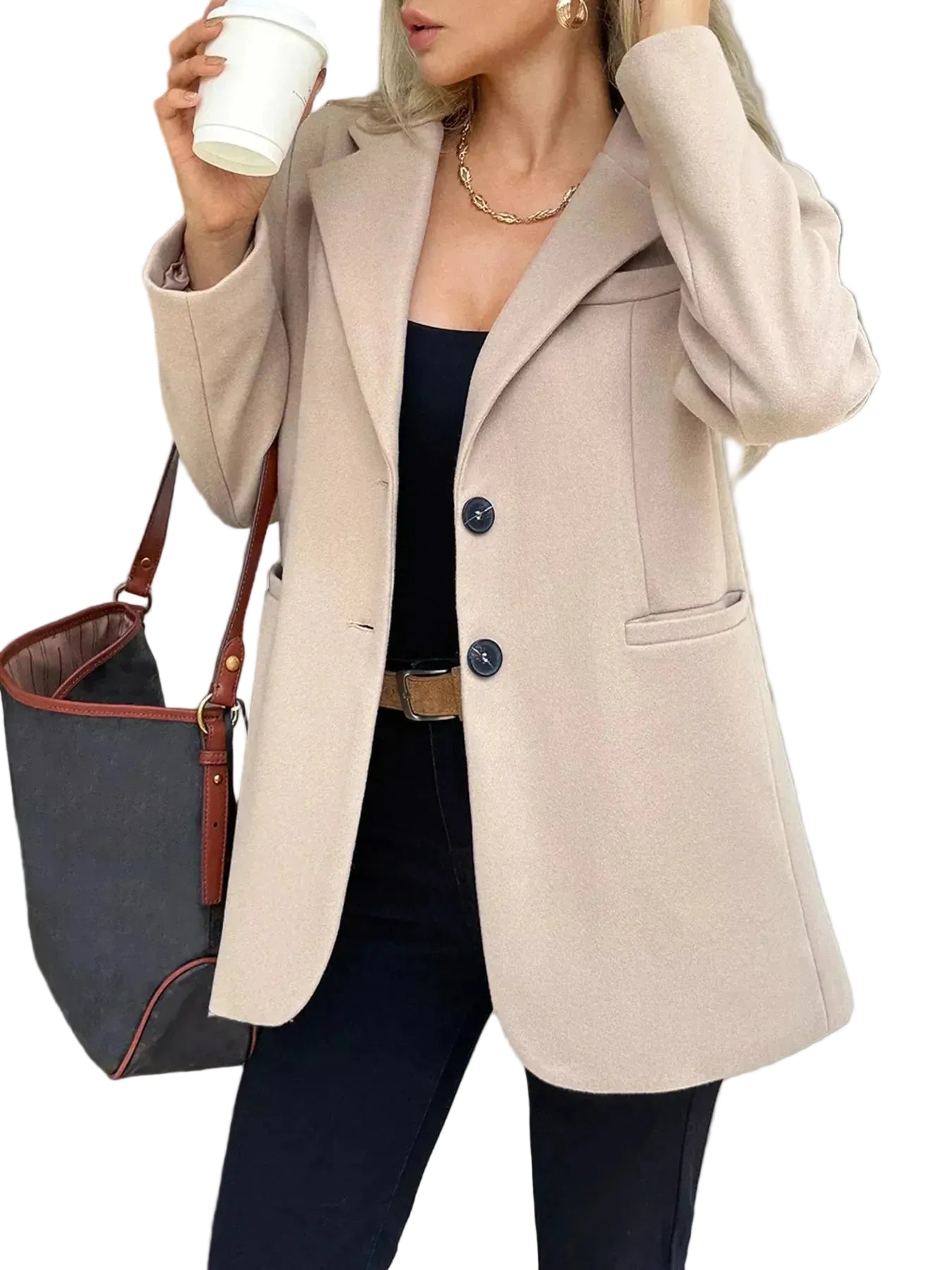 The Tailored Button-Front Lapel Blazer - Khaki / S