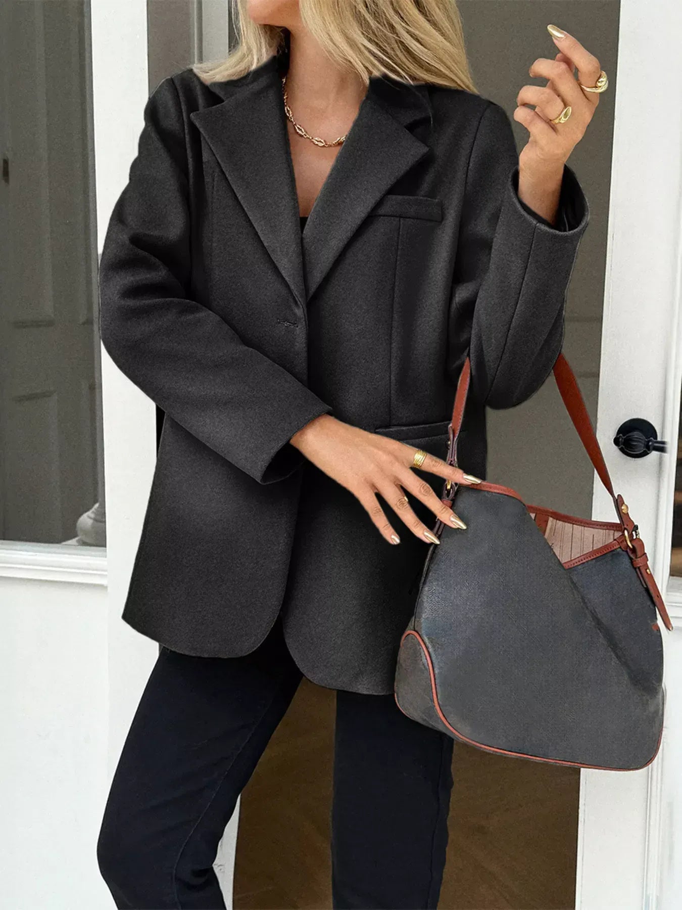 The Tailored Button-Front Lapel Blazer - Khaki / S