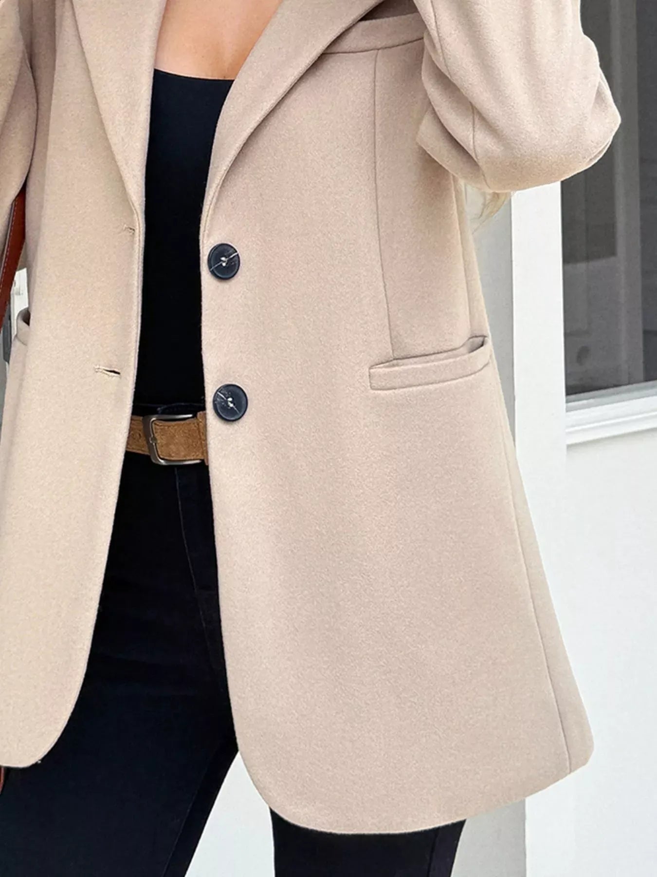 The Tailored Button-Front Lapel Blazer - Khaki / S