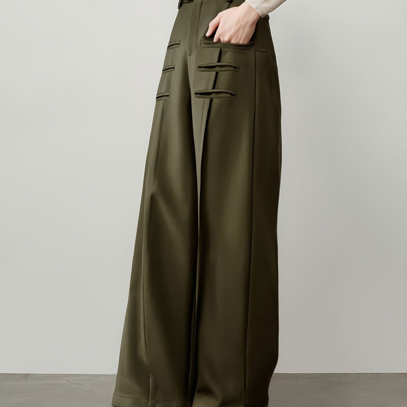 The Tailored Palazzo Pants Army Green / S The Nichole Collection