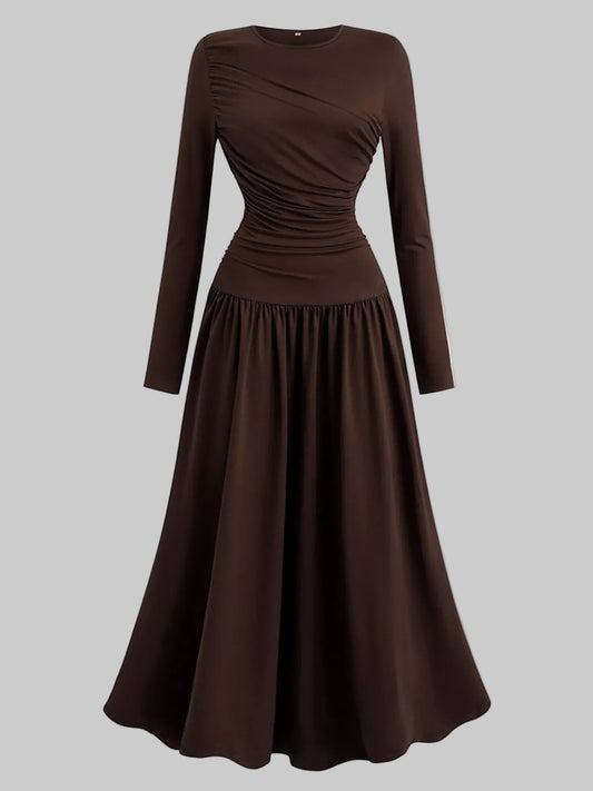 The Winter Muse Ruched A-Line Dress Dresses Chocolate / S The Nichole Collection
