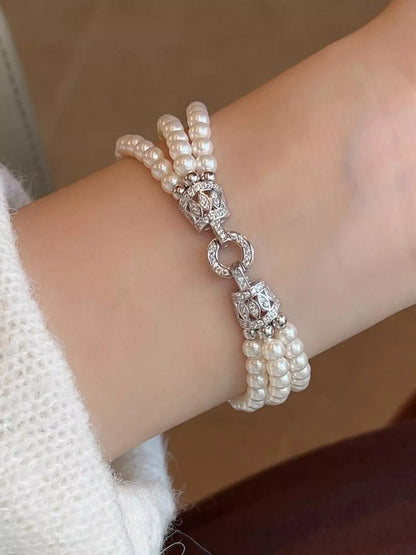 Three Layers Pearl Bracelet Silver / One Size The Nichole Collection - Official Site