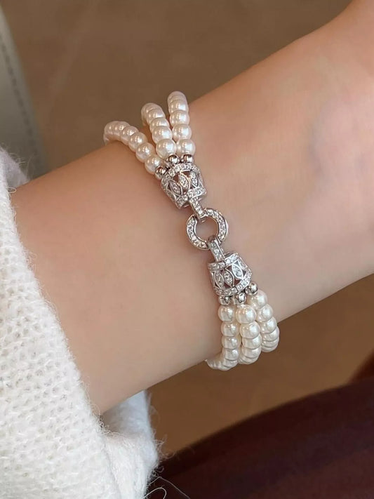Three Layers Pearl Bracelet Silver / One Size The Nichole Collection - Official Site