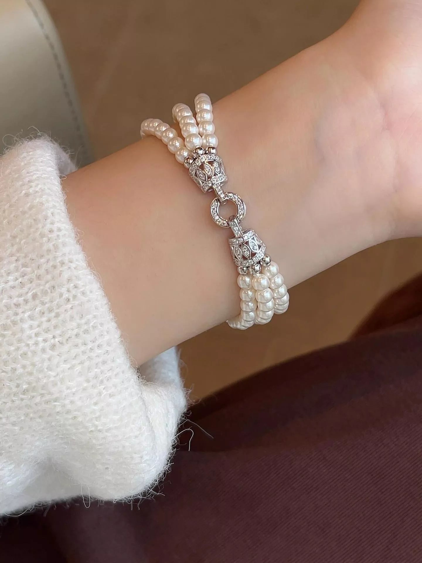 Three Layers Pearl Bracelet Silver / One Size The Nichole Collection - Official Site