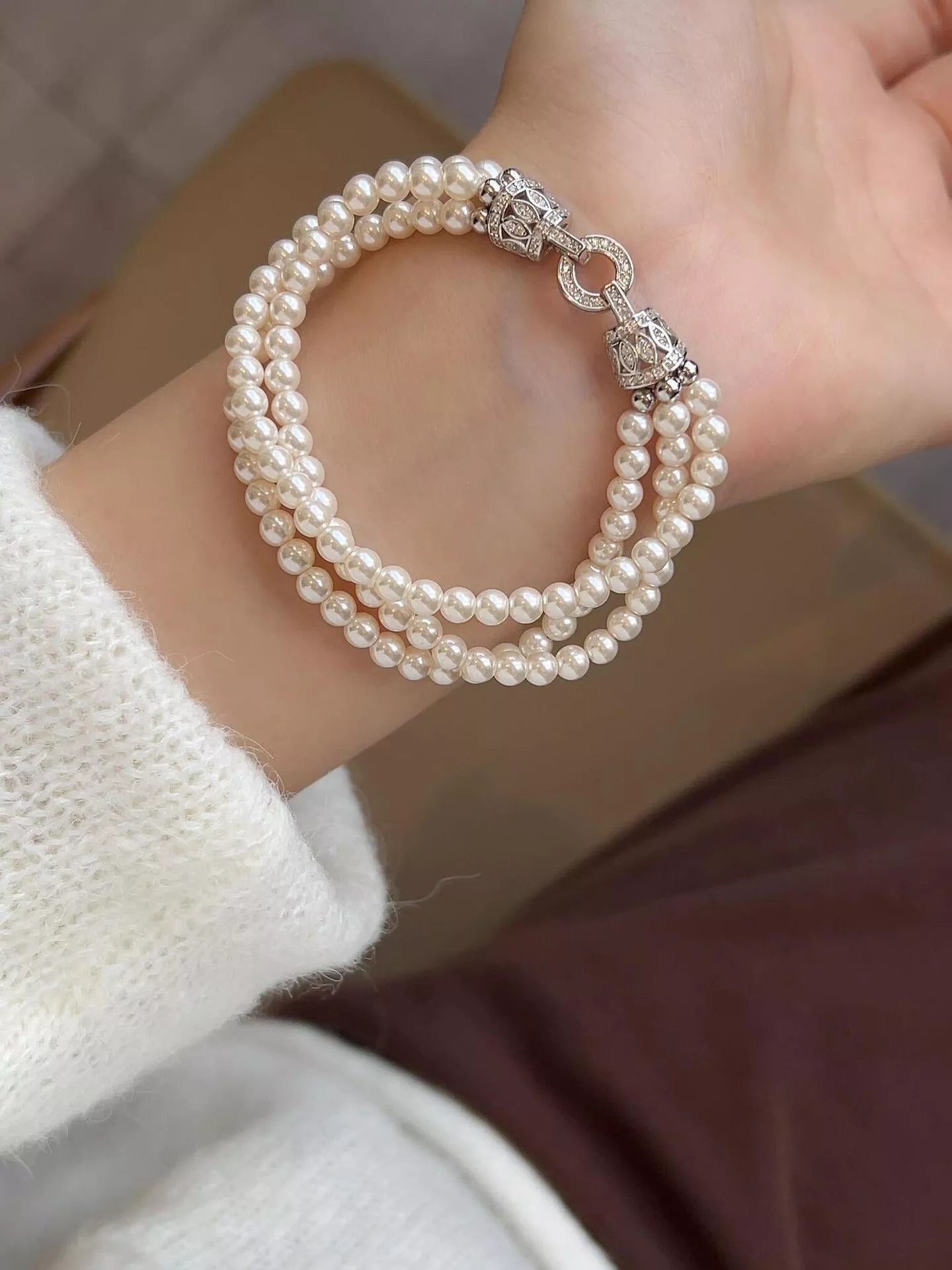 Three Layers Pearl Bracelet Silver / One Size The Nichole Collection - Official Site