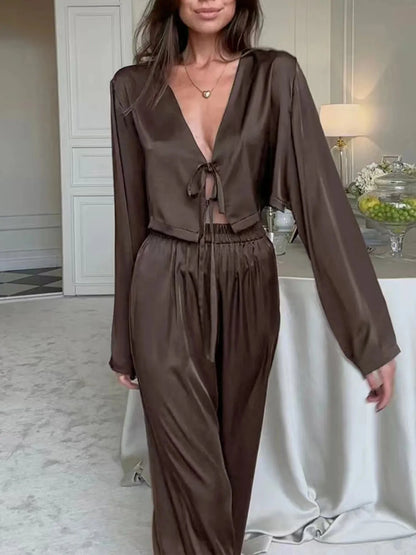 Tie-Front Crop Top and Pants Set Two Piece Pants Sets The Nichole Collection