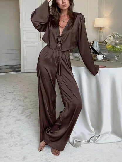 Tie-Front Crop Top and Pants Set Two Piece Pants Sets The Nichole Collection