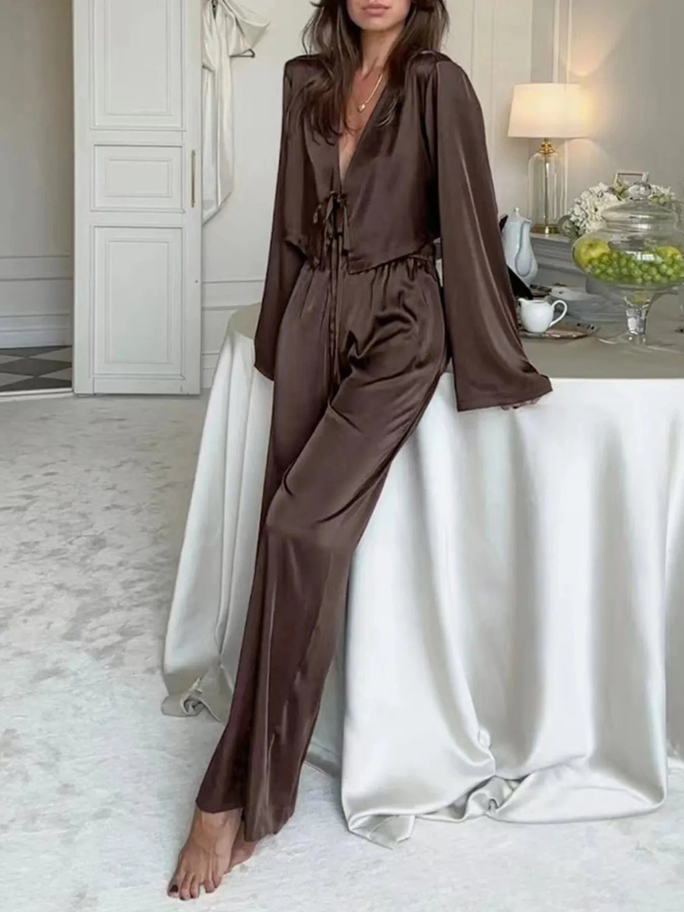 Tie-Front Crop Top and Pants Set Two Piece Pants Sets The Nichole Collection