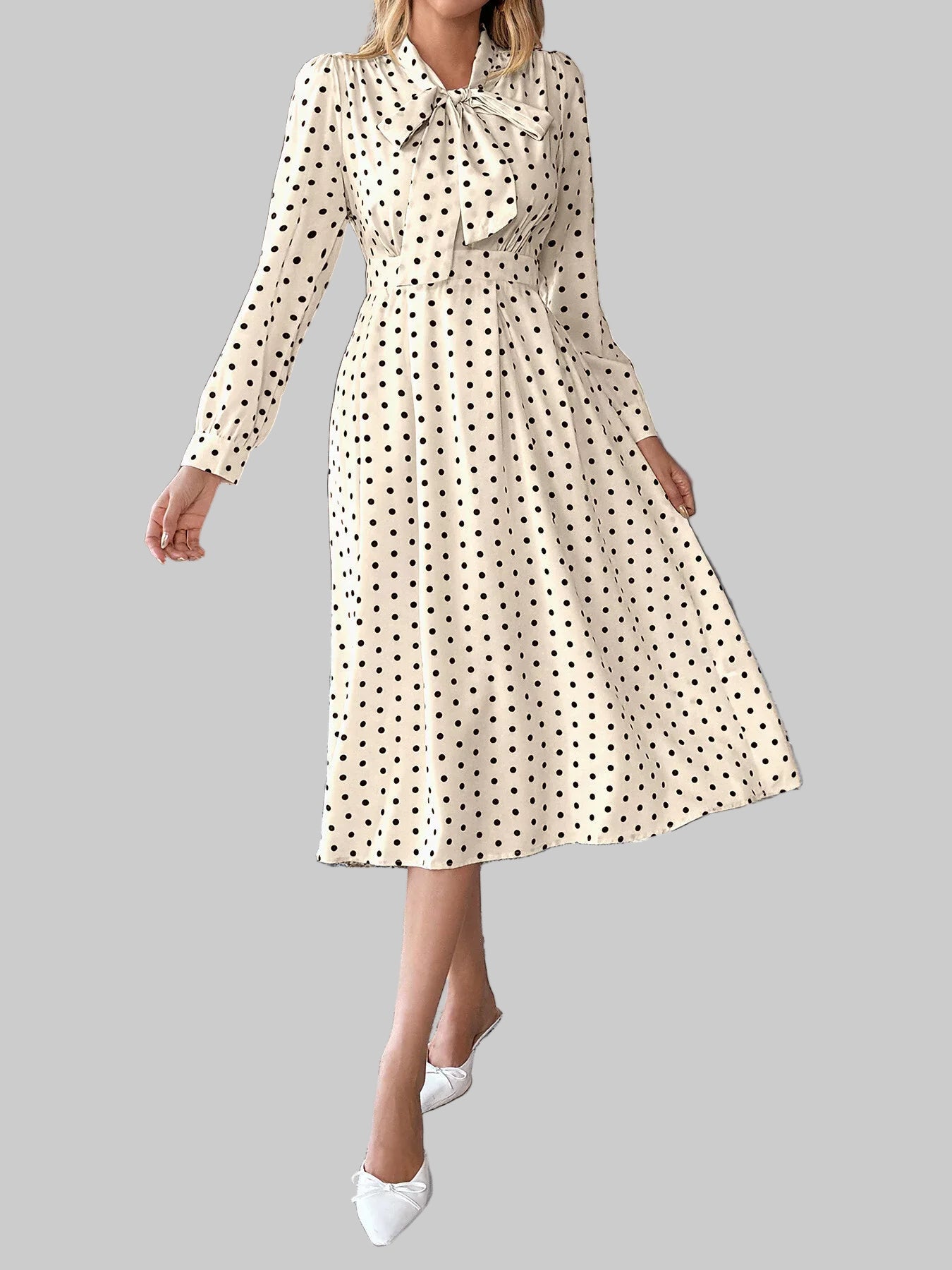 Tie Front Polka Dot Dress Ivory / S The Nichole Collection