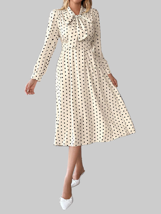 Tie Front Polka Dot Dress Ivory / S The Nichole Collection