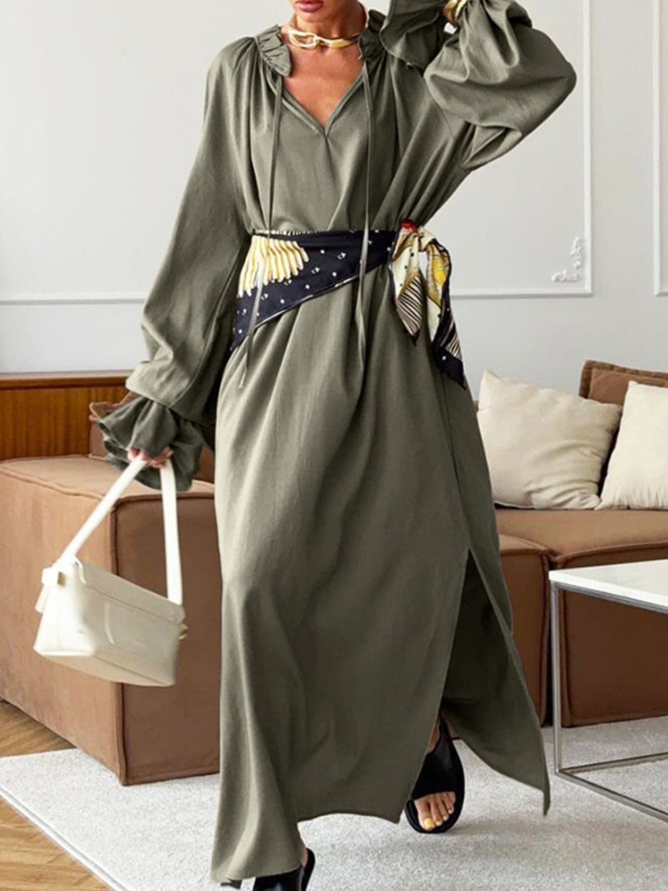 Tie Neck Flounce Sleeve Maxi Dress THE NICHOLE COLLECTION - Official Site