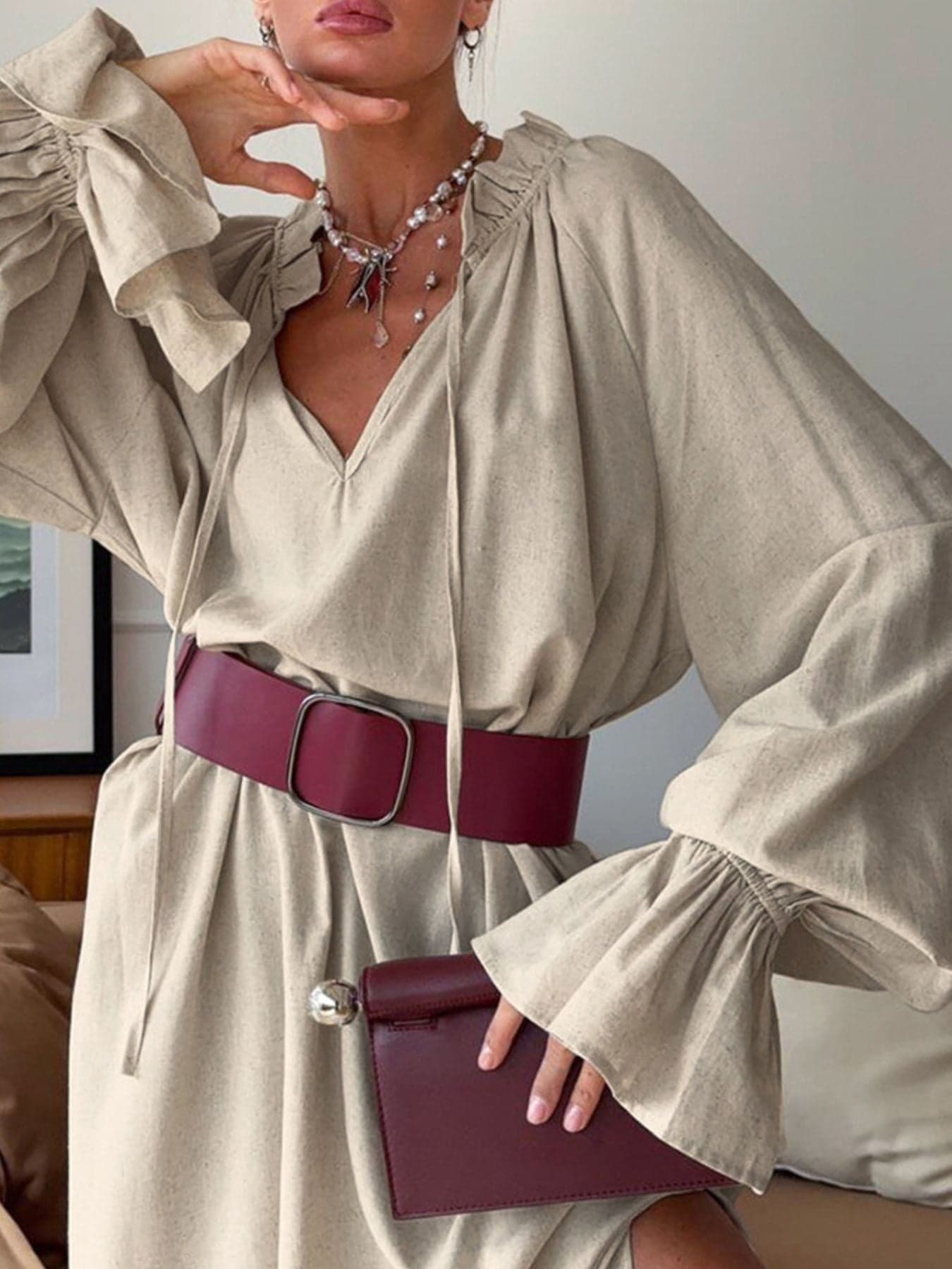 Tie Neck Flounce Sleeve Maxi Dress THE NICHOLE COLLECTION - Official Site