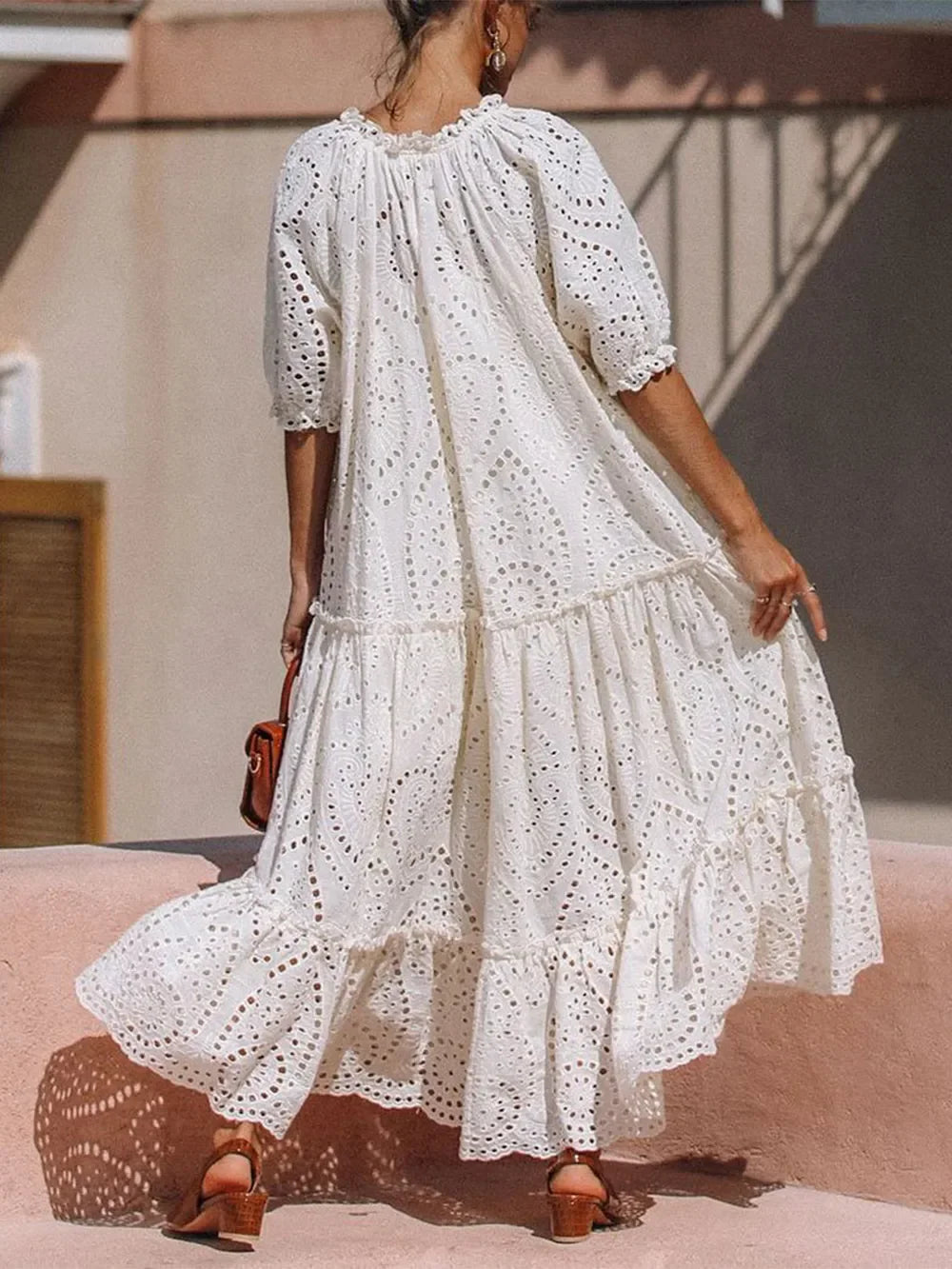 Tie Neck Half Sleeve Tiered Dress Maxi Dresses The Nichole Collection - Official Site