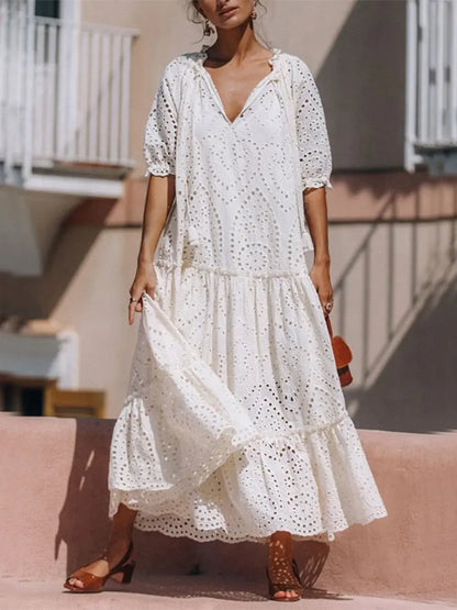 Tie Neck Half Sleeve Tiered Dress Maxi Dresses The Nichole Collection - Official Site
