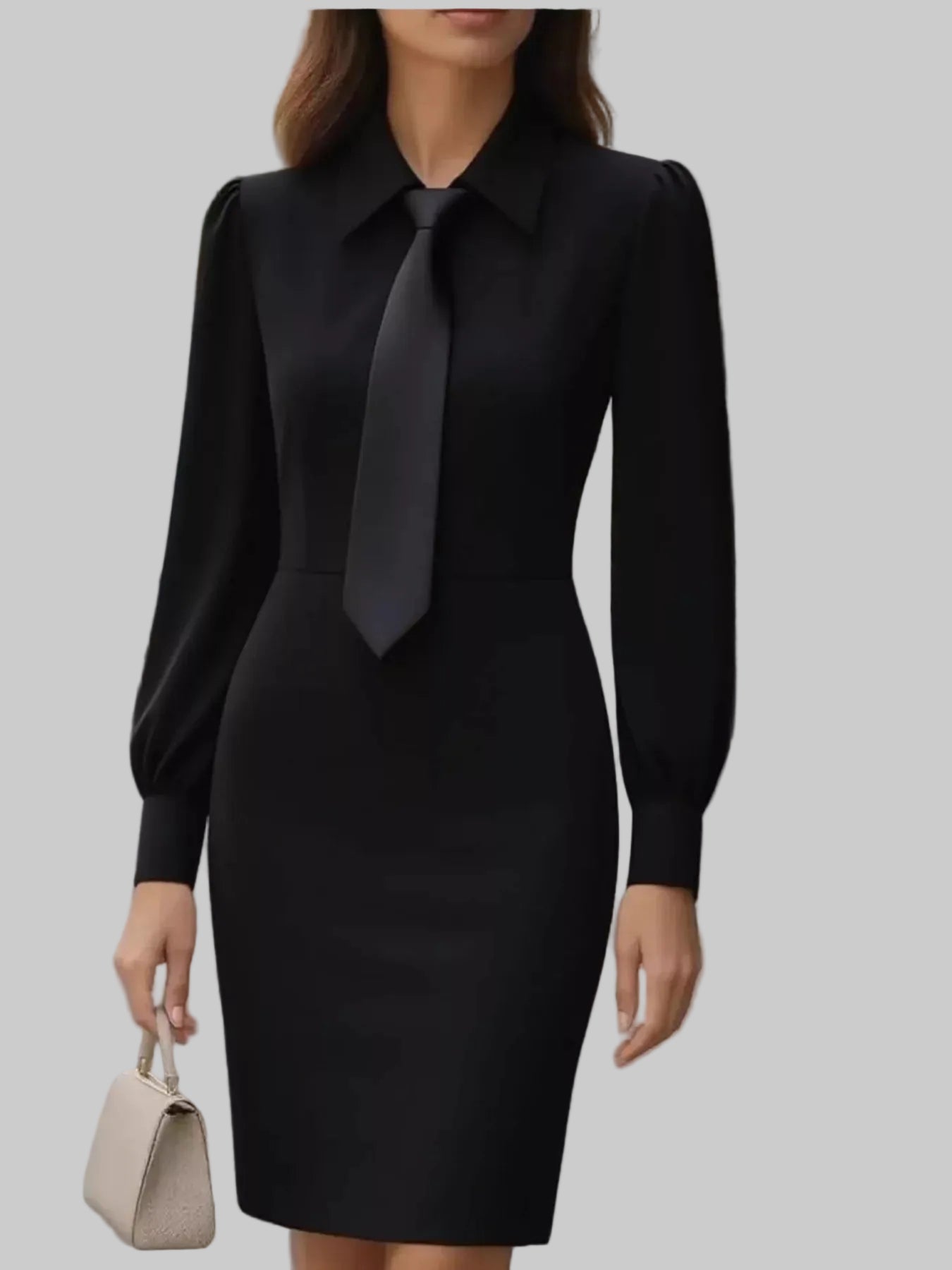 Tie-Neck Long Sleeve Dress Black / S THE NICHOLE COLLECTION - Official Site