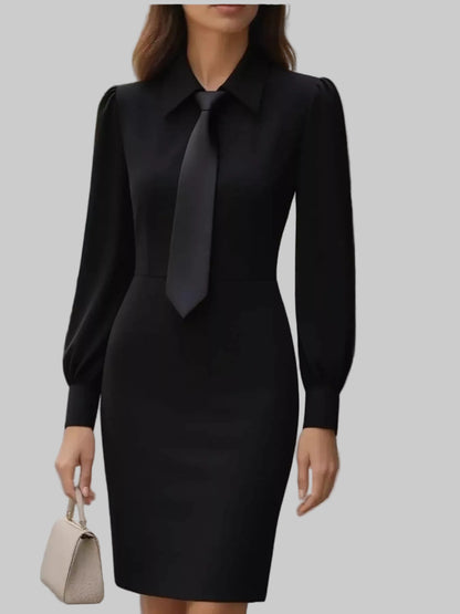 Tie-Neck Long Sleeve Dress Black / S THE NICHOLE COLLECTION - Official Site