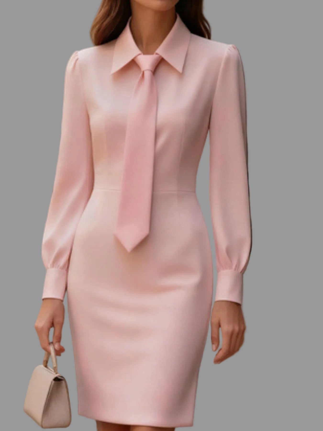 Tie-Neck Long Sleeve Dress Blush Pink / S THE NICHOLE COLLECTION - Official Site