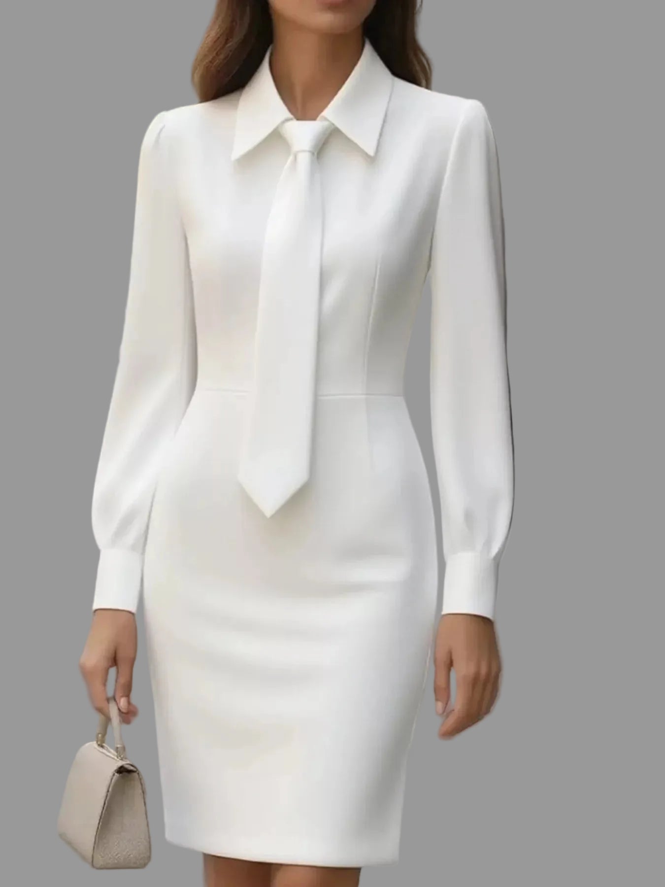 Tie-Neck Long Sleeve Dress White / S THE NICHOLE COLLECTION - Official Site