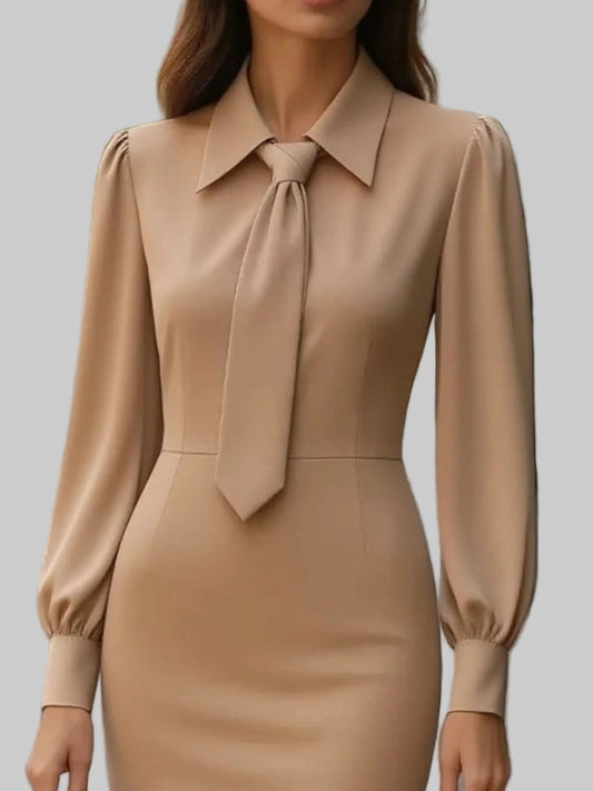 Tie-Neck Long Sleeve Dress THE NICHOLE COLLECTION - Official Site