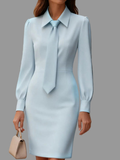 Tie-Neck Long Sleeve Dress Light Blue / S THE NICHOLE COLLECTION - Official Site