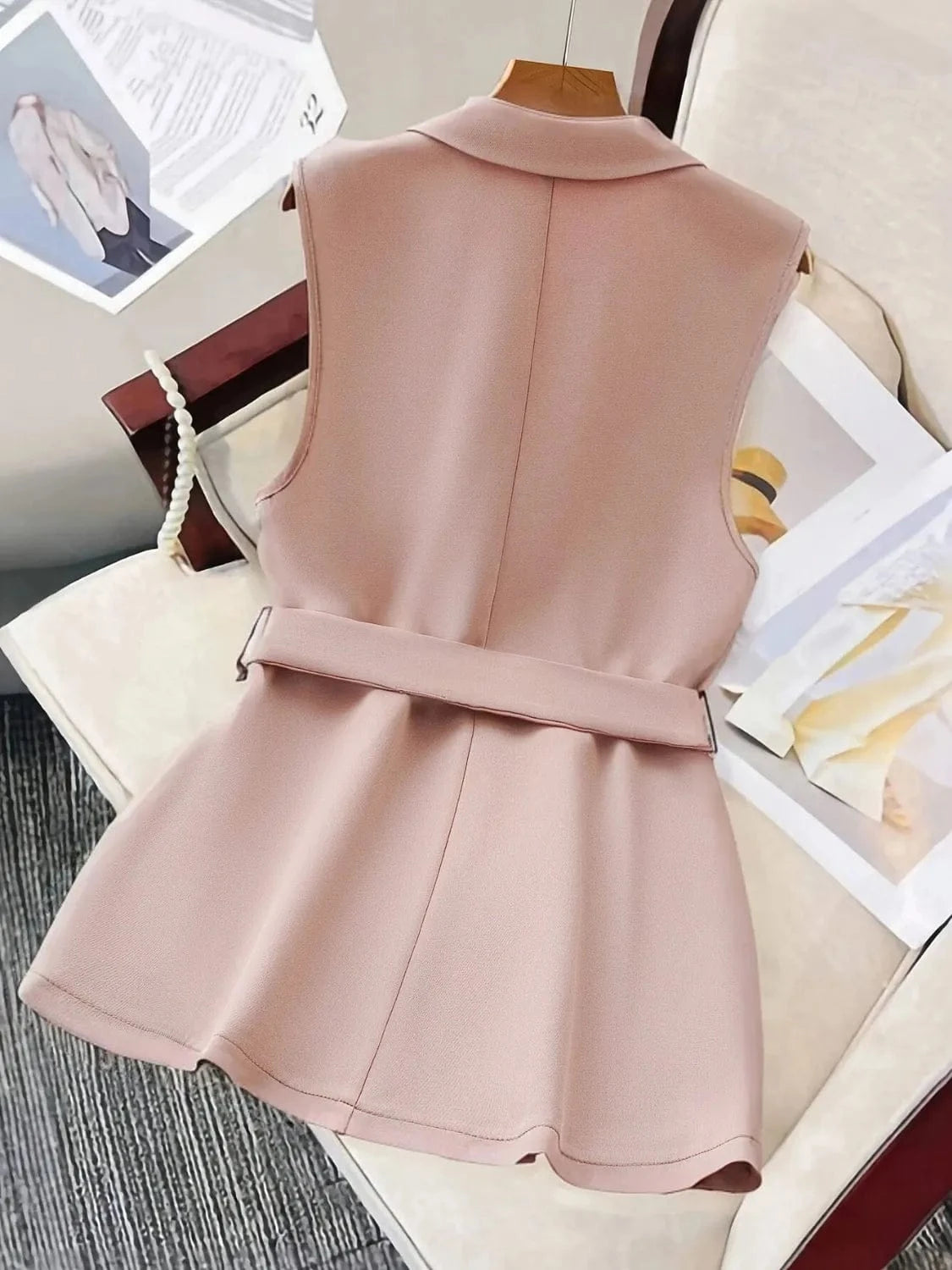 Tie Waist Lapel Collar Sleeveless Blazer The Nichole Collection