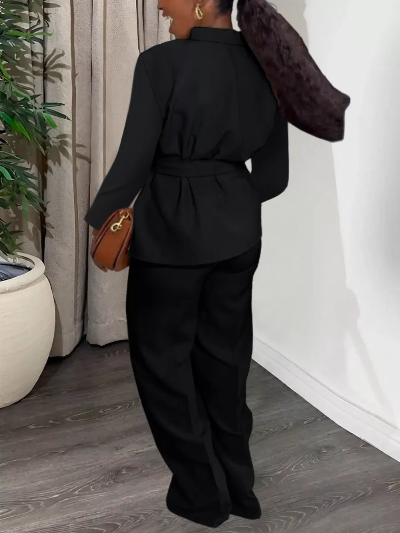 Tie-Waist Long Sleeve Top and Pants Set Women's Sets The Nichole Collection