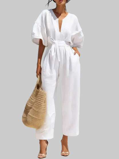 Tie-Waist Wide-Leg Jumpsuit White / S The Nichole Collection