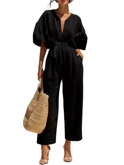 Tie-Waist Wide-Leg Jumpsuit Black / S The Nichole Collection