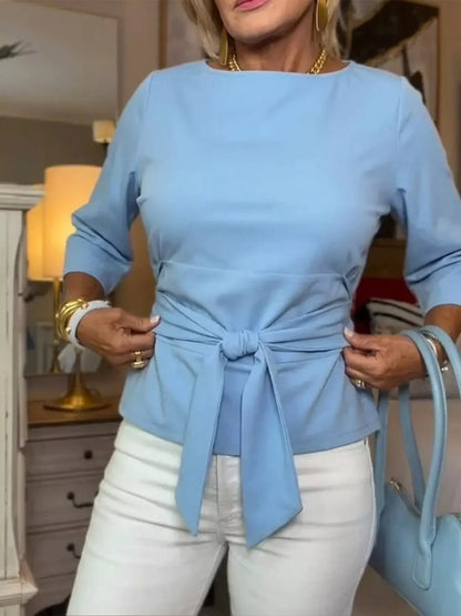Tied Belted 3/4 Sleeve Top Light Blue / S The Nichole Collection - Official Site