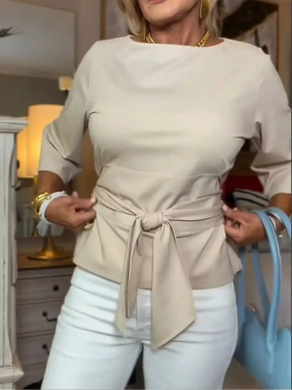Tied Belted 3/4 Sleeve Top Off-white / S The Nichole Collection - Official Site