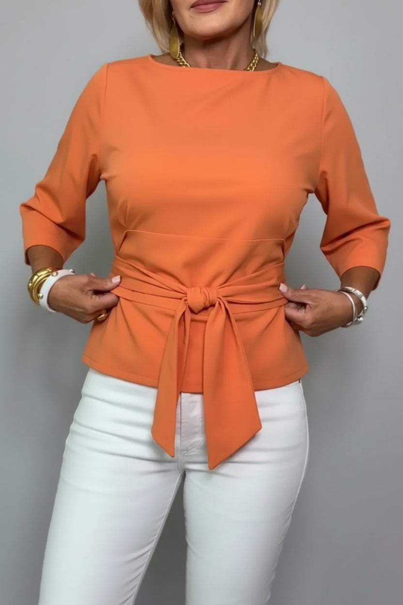 Tied Belted 3/4 Sleeve Top Orange / S The Nichole Collection - Official Site