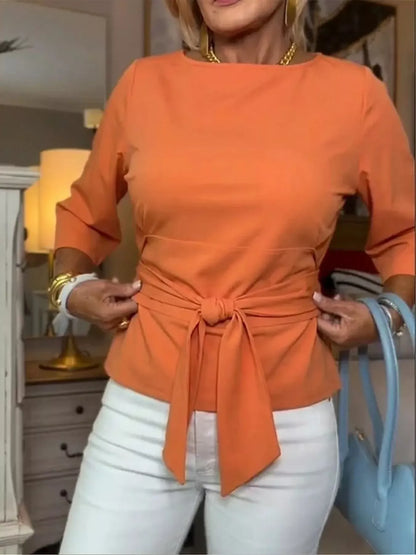 Tied Belted 3/4 Sleeve Top Orange / S The Nichole Collection - Official Site