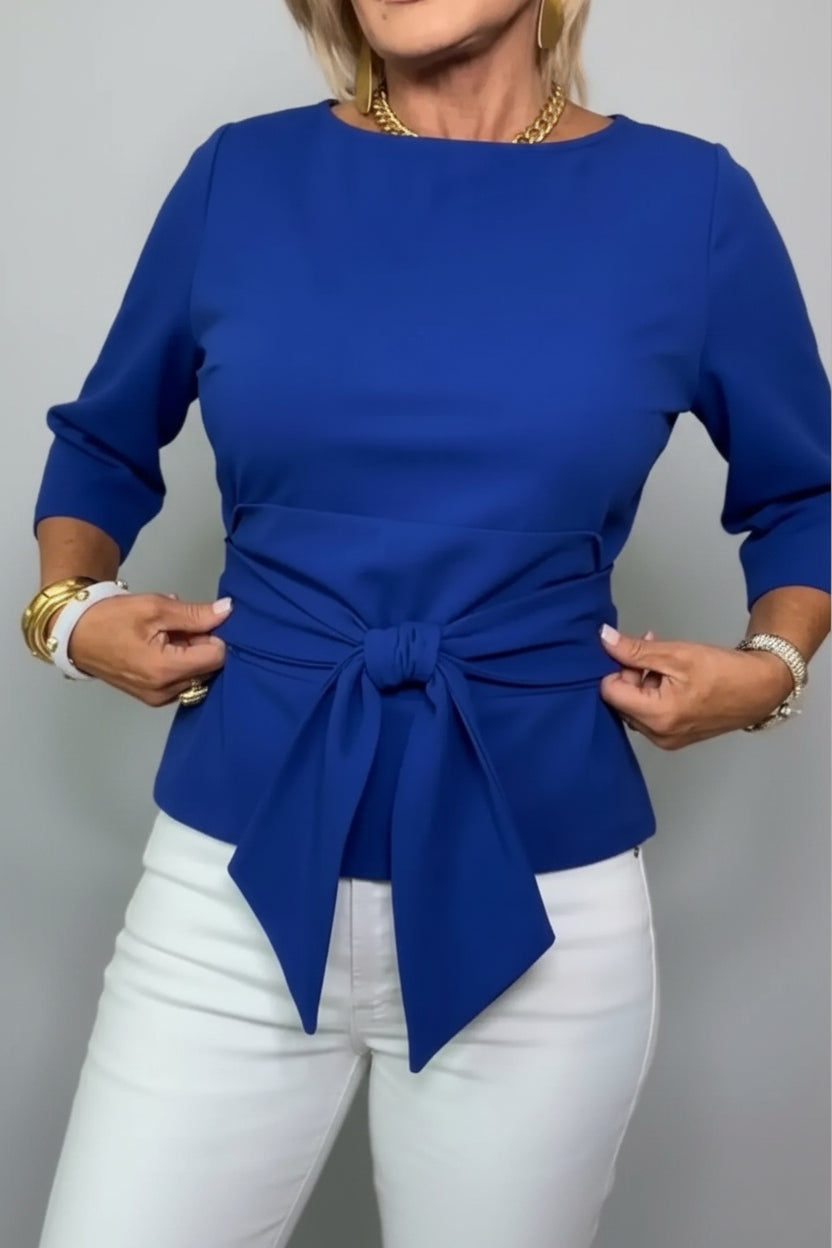 Tied Belted 3/4 Sleeve Top Blue / S The Nichole Collection - Official Site