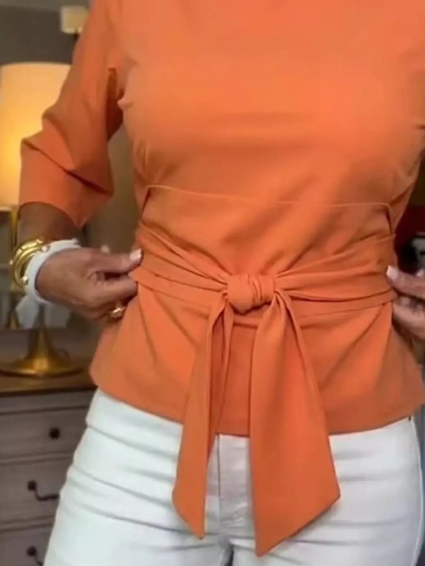 Tied Belted 3/4 Sleeve Top The Nichole Collection - Official Site