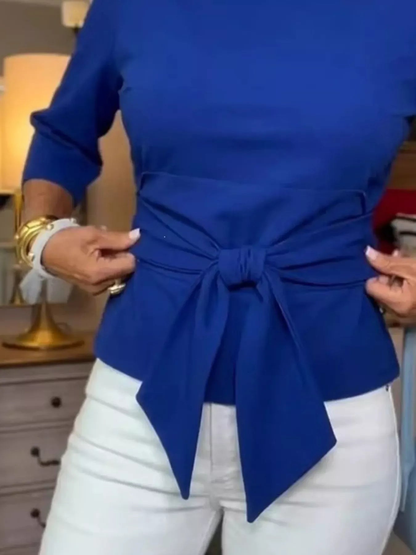 Tied Belted 3/4 Sleeve Top The Nichole Collection - Official Site