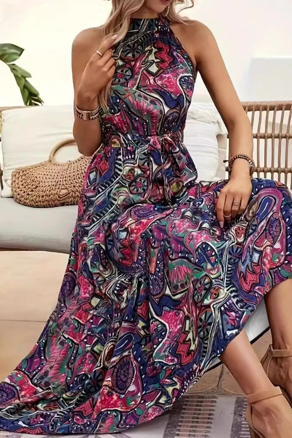 Tied Floral Sleeveless Dress Violet / S Maxi Dresses The Nichole Collection - Official Site