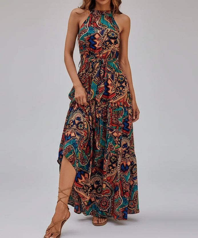 Tied Floral Sleeveless Dress Brown / S Maxi Dresses The Nichole Collection - Official Site
