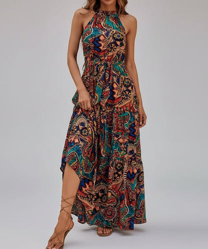 Tied Floral Sleeveless Dress Brown / S Maxi Dresses The Nichole Collection - Official Site