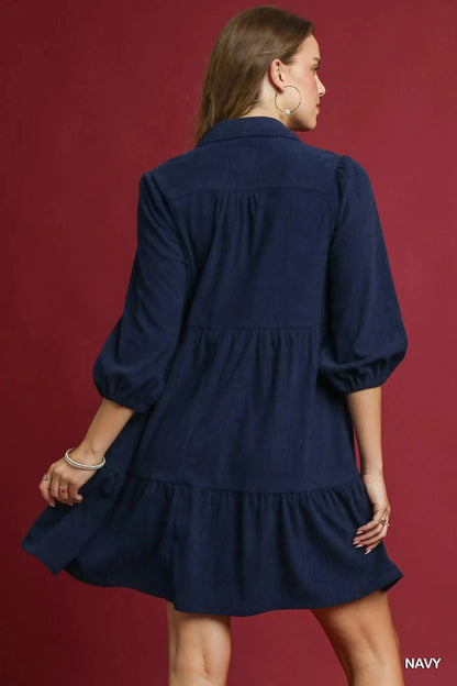 Tiered Corduroy Mini Dress with Balloon Sleeves The Nichole Collection