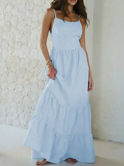 Tiered Maxi Cami Dress with Ruffled Hem Sky Blue / S The Nichole Collection