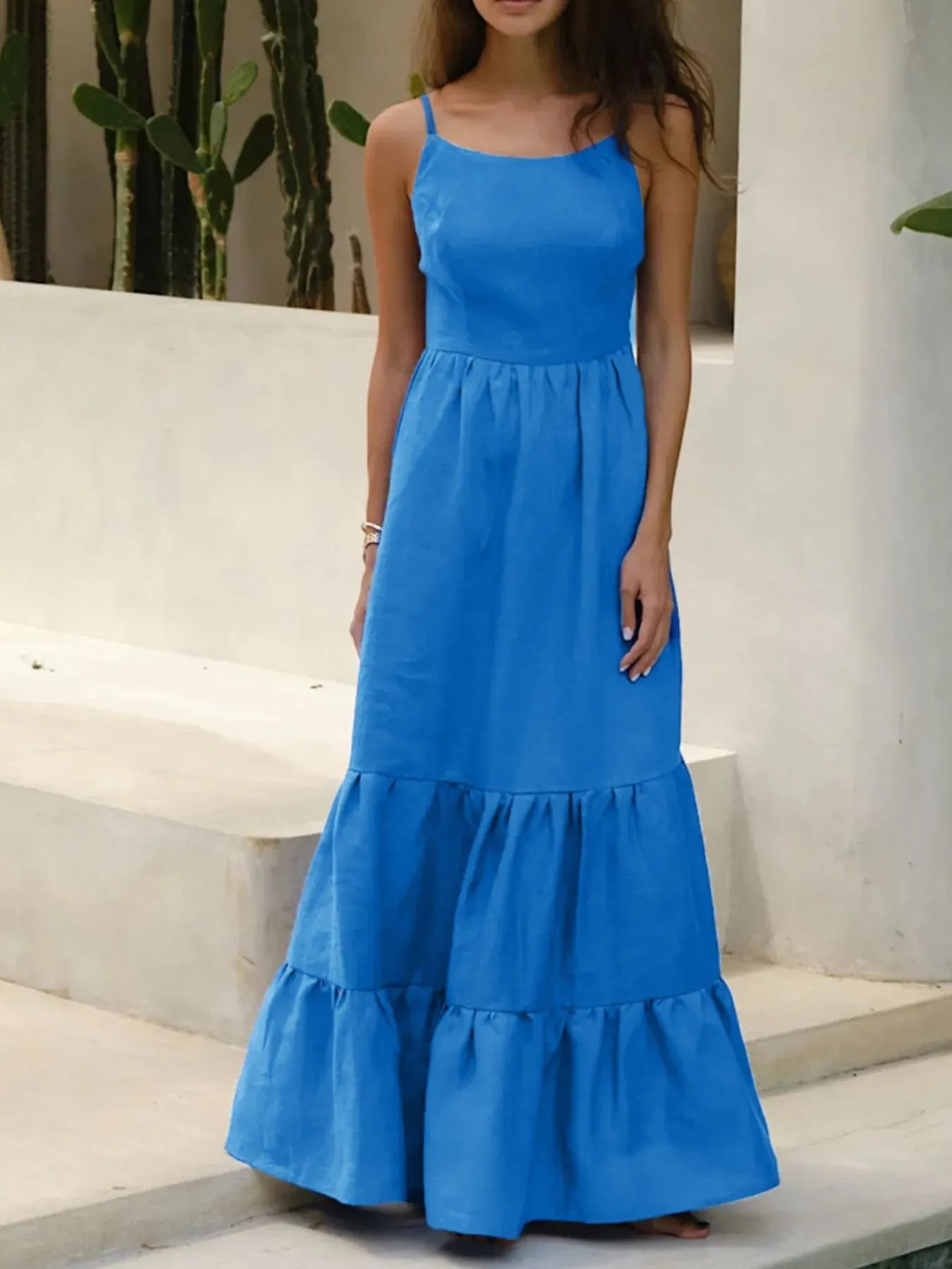 Tiered Maxi Cami Dress with Ruffled Hem The Nichole Collection