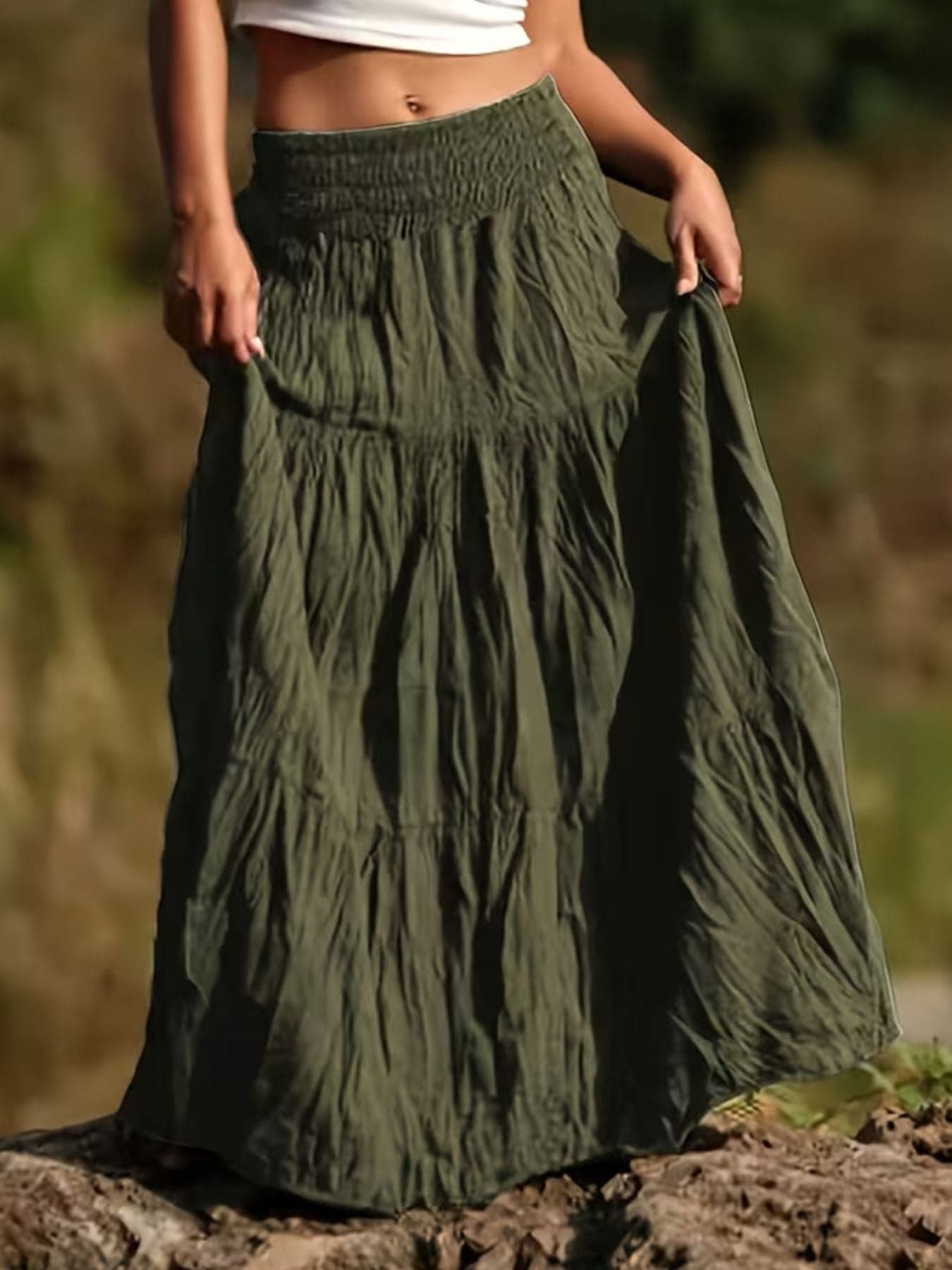 Tiered Maxi Skirt Green / S Skirts The Nichole Collection