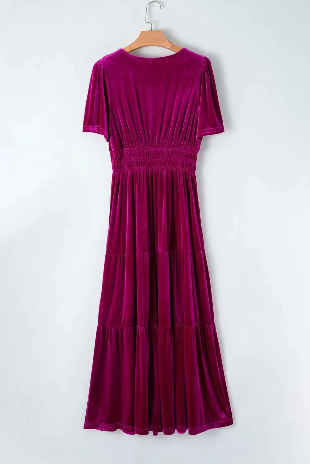 Tiered Notched Short Sleeve Dress with Pockets Dresses The Nichole Collection