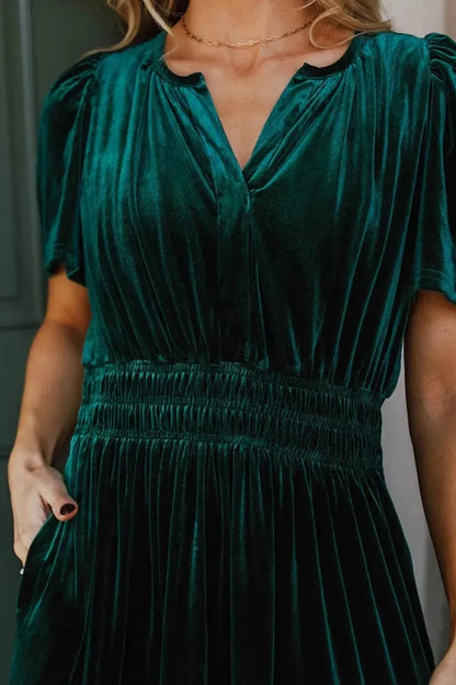 Tiered Notched Short Sleeve Dress with Pockets Dresses The Nichole Collection