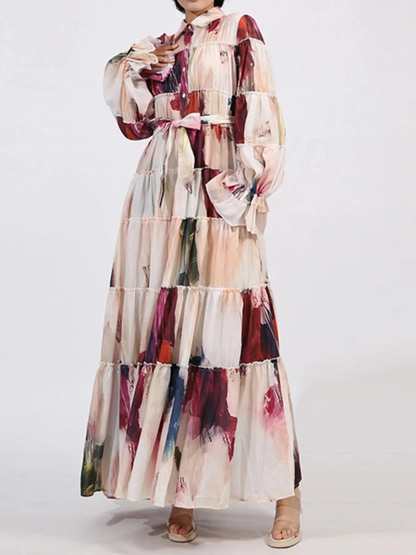 Tiered Tie Waist Maxi Dress Dresses The Nichole Collection