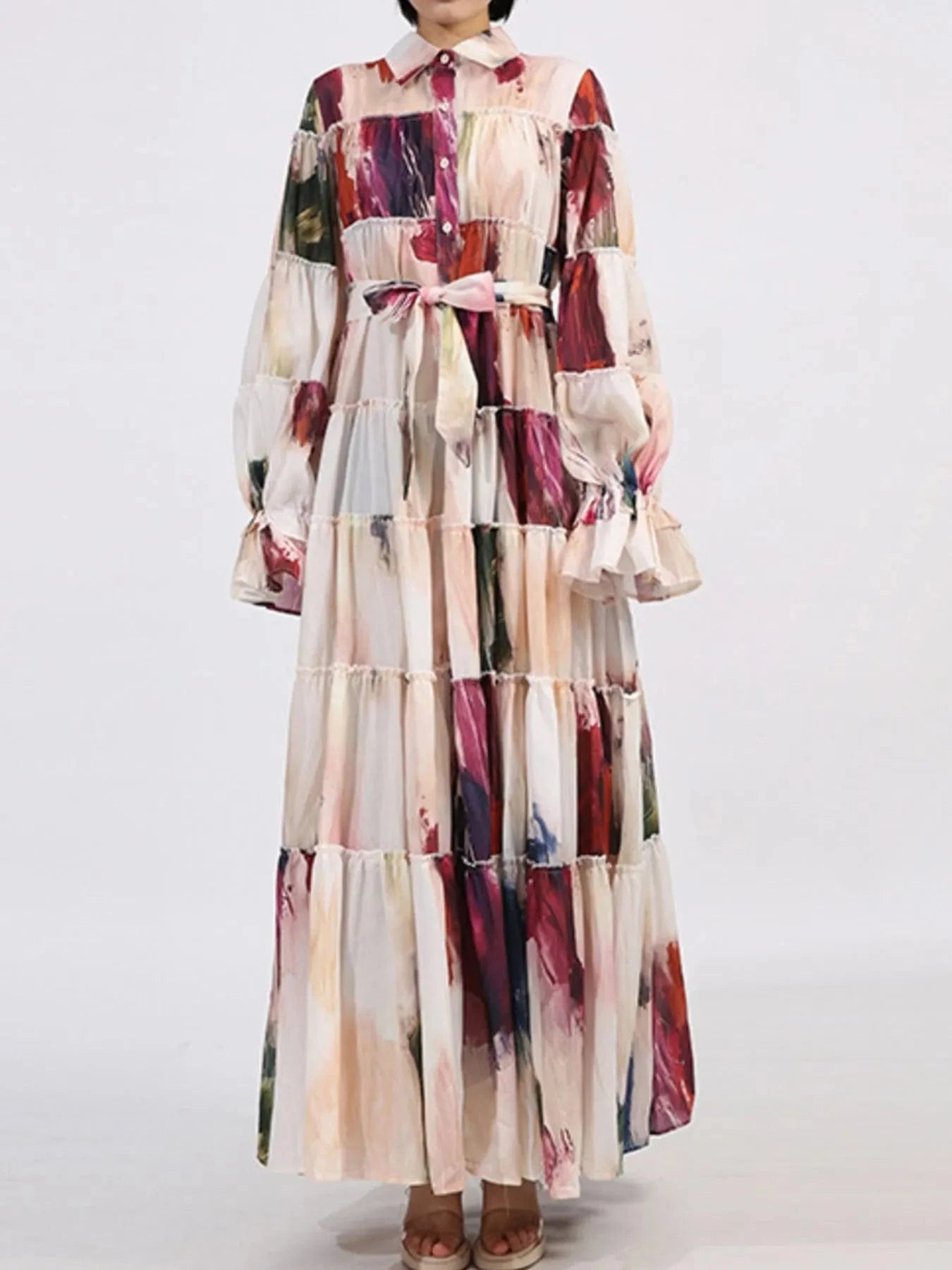 Tiered Tie Waist Maxi Dress Dresses The Nichole Collection