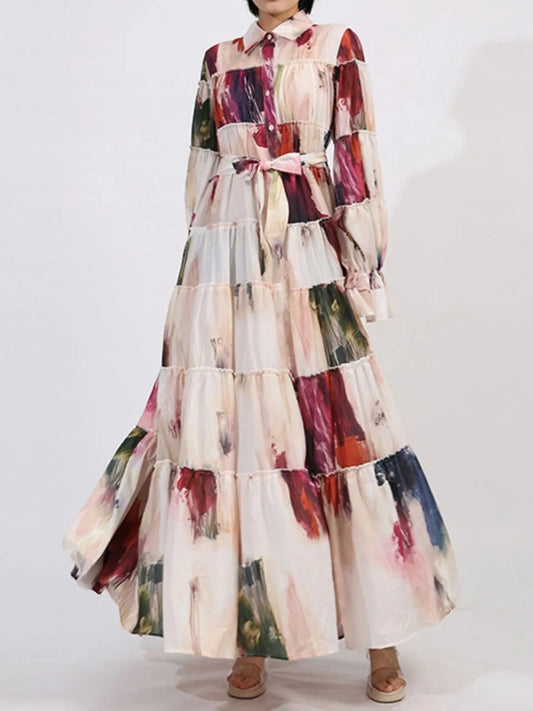 Tiered Tie Waist Maxi Dress Dresses Apricot / S The Nichole Collection