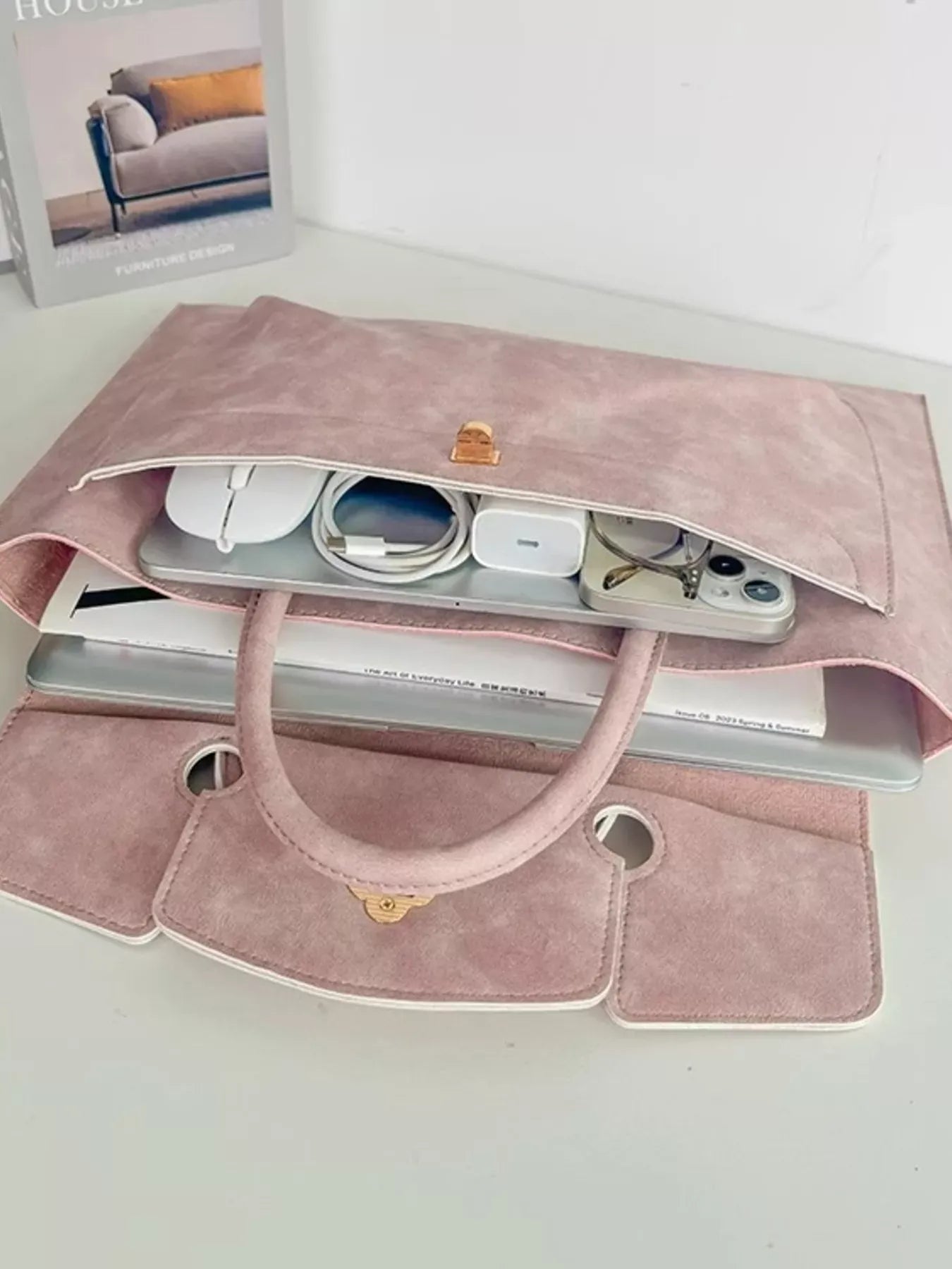 Top Handle Laptop Handbag Pink / One Size The Nichole Collection